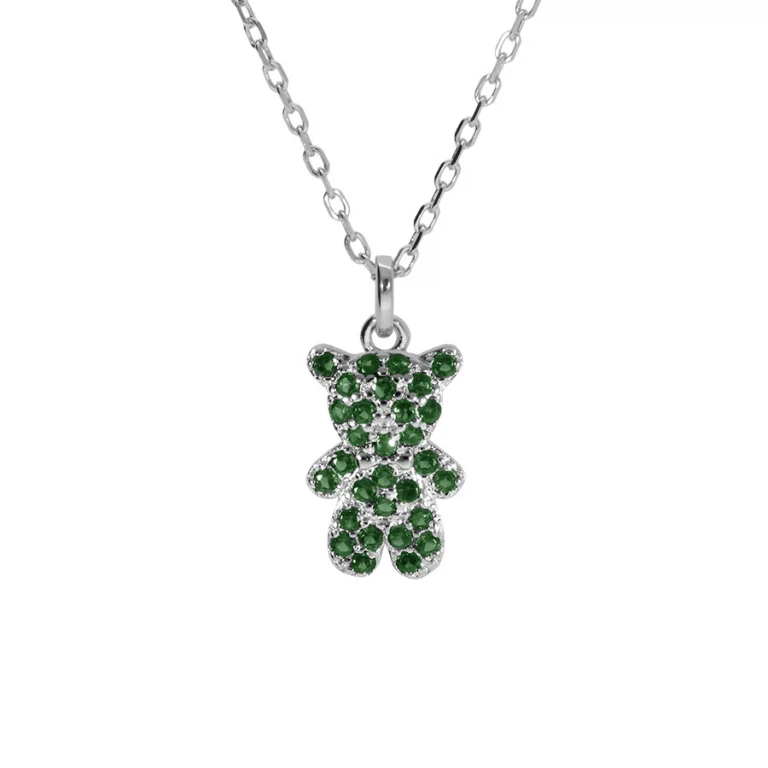 Collier ourson serti d’oxydes verts – Argent 925 rhodié | Azuline