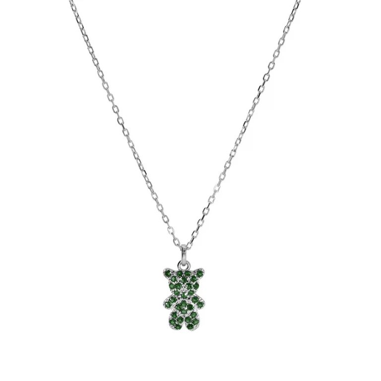 Collier ourson serti d’oxydes verts – Argent 925 rhodié | Azuline