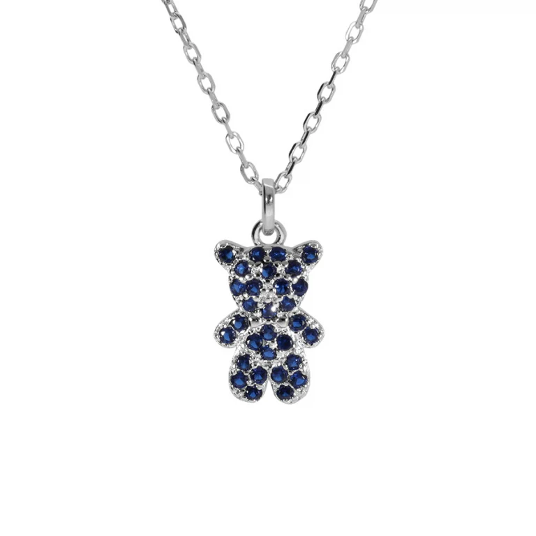 Collier ourson serti d’oxydes bleus – Argent 925 rhodié | Azuline