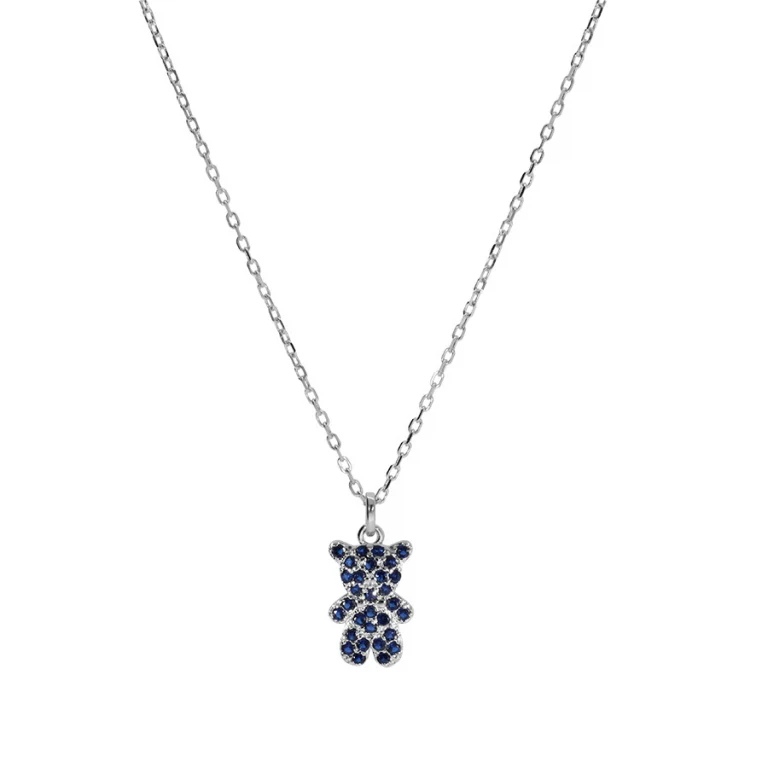 Collier ourson serti d’oxydes bleus – Argent 925 rhodié | Azuline