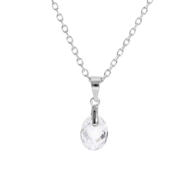 Collier goutte à oxyde blanc facetté – Argent 925 rhodié | Azuline