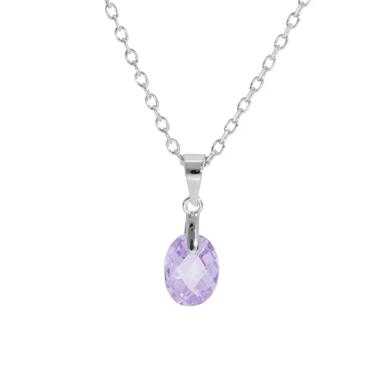 Collier goutte à oxyde mauve facetté – Argent 925 rhodié | Azuline