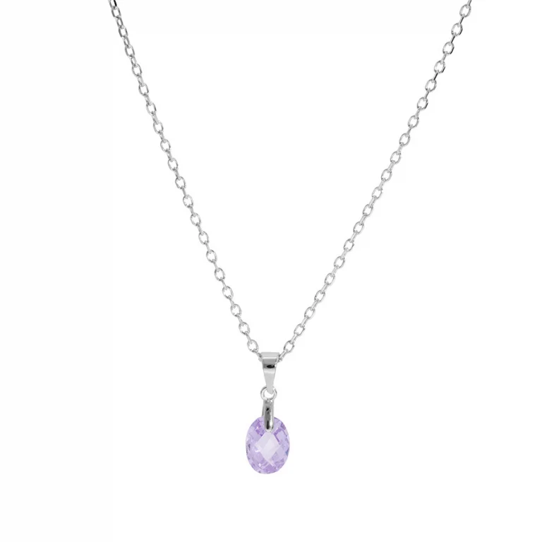 Collier goutte à oxyde mauve facetté – Argent 925 rhodié | Azuline