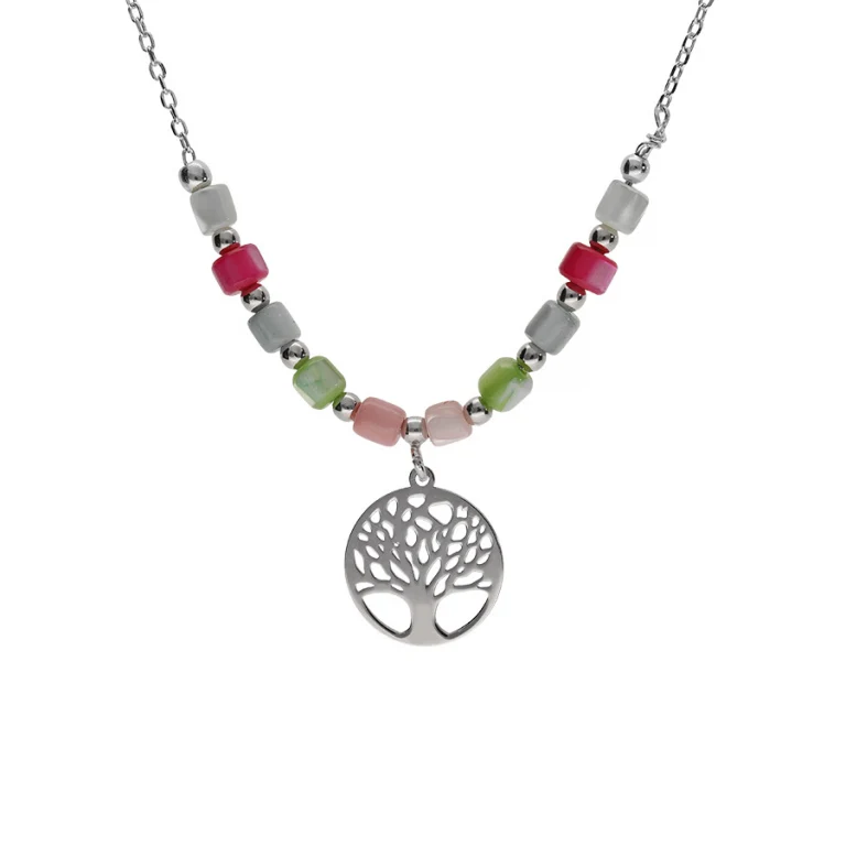 Collier arbre de vie à perles – Argent 925 rhodié | Azuline