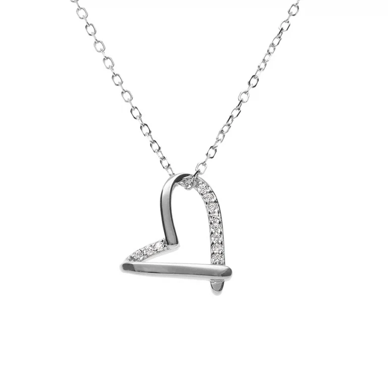 Collier cœur ajouré asymétrique serti – Argent 925 rhodié | Azuline