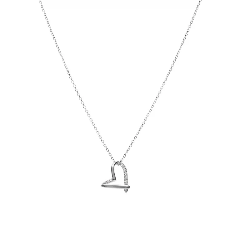Collier cœur ajouré asymétrique serti – Argent 925 rhodié | Azuline