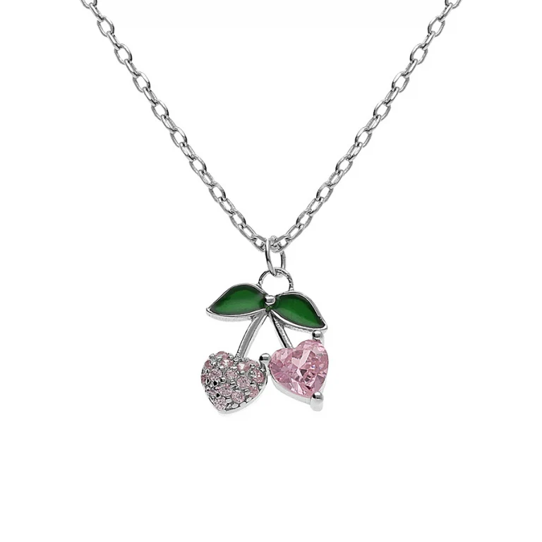 Collier cœur serti d’oxydes roses – Argent 925 rhodié | Azuline