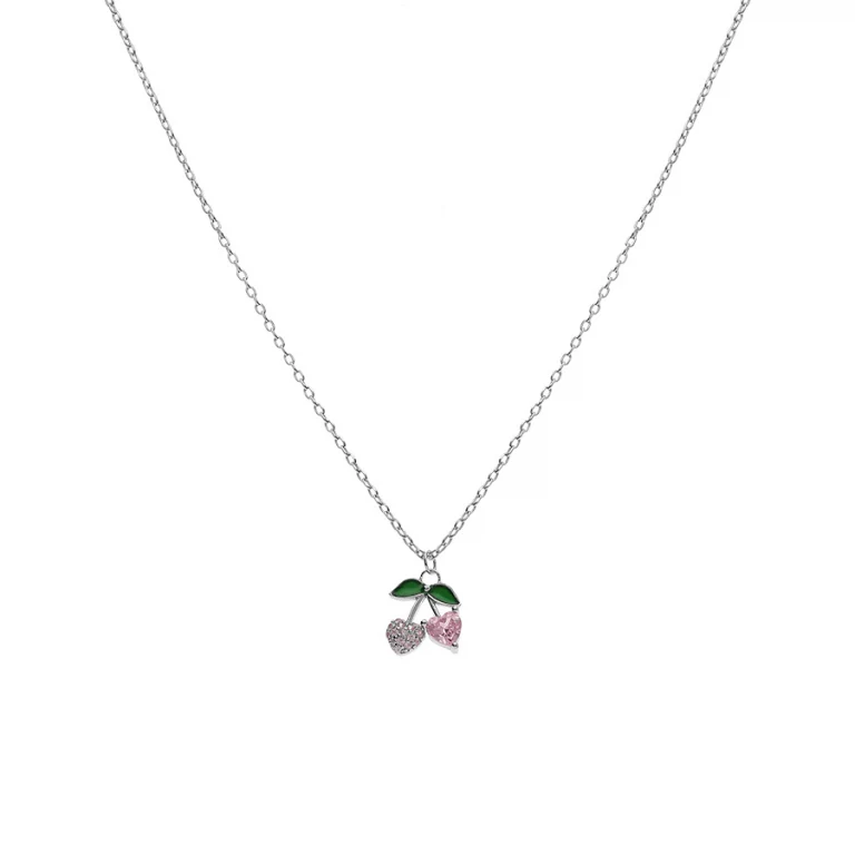 Collier cœur serti d’oxydes roses – Argent 925 rhodié | Azuline