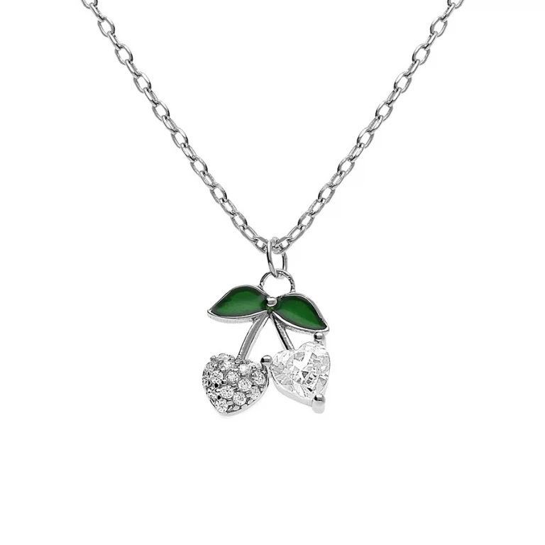 Collier cerise serti d’oxydes blancs et verts – Argent 925 rhodié | Azuline