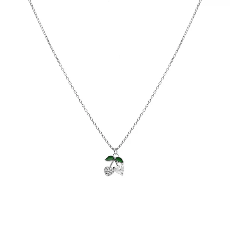 Collier cerise serti d’oxydes blancs et verts – Argent 925 rhodié | Azuline
