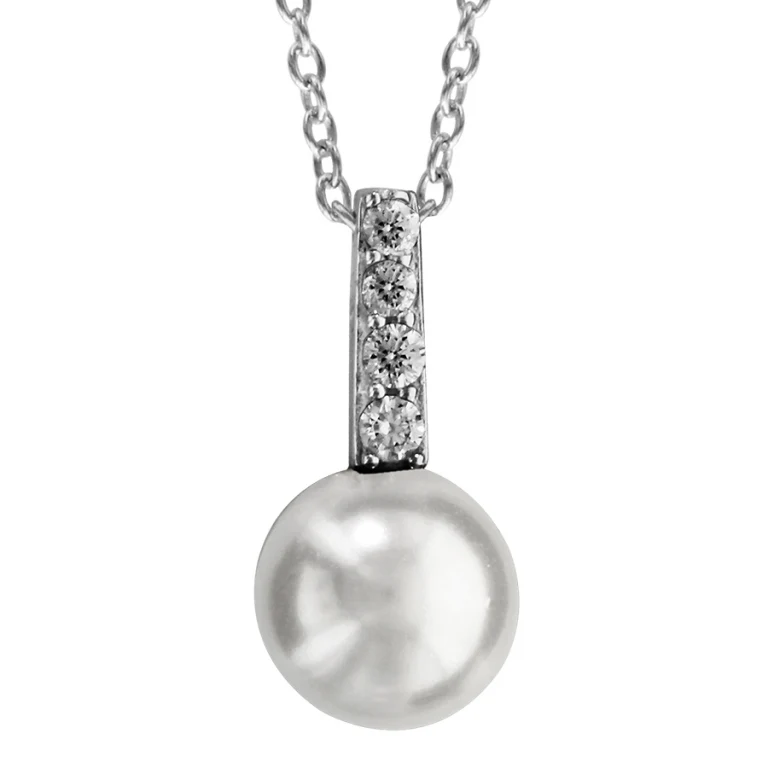 Collier perle synthétique blanche et quatre oxydes – Argent 925 rhodié | Azuline