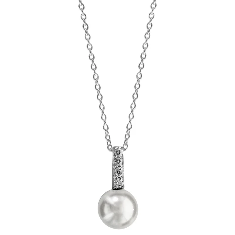 Collier perle synthétique blanche et quatre oxydes – Argent 925 rhodié | Azuline