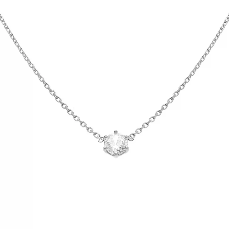 Collier solitaire à oxyde blanc 5mm 6 griffes – Argent 925 rhodié | Azuline