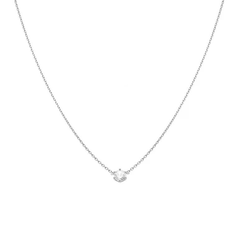 Collier solitaire à oxyde blanc 5mm 6 griffes – Argent 925 rhodié | Azuline