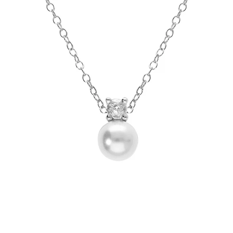 Collier perle blanche imitation et petit oxyde – Argent 925 rhodié | Azuline
