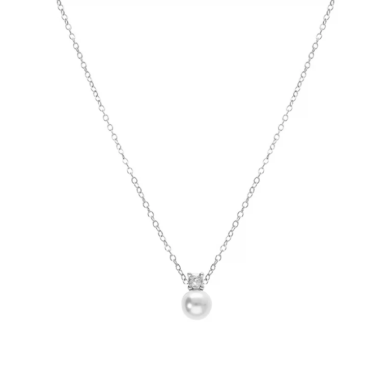 Collier perle blanche imitation et petit oxyde – Argent 925 rhodié | Azuline