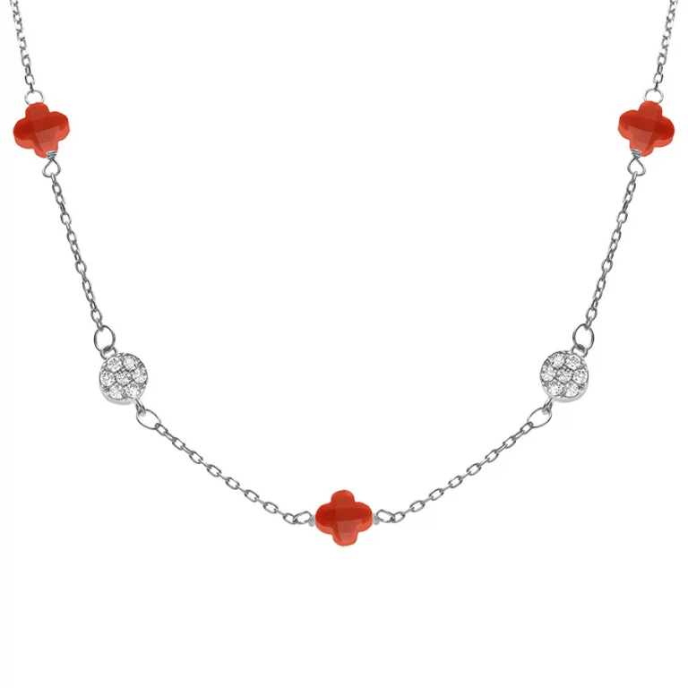 Collier trèfles en verre corail et pastilles d’oxydes – Argent 925 rhodié | Azuline