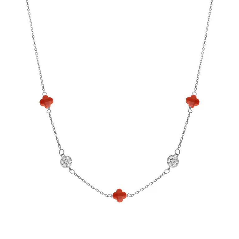 Collier trèfles en verre corail et pastilles d’oxydes – Argent 925 rhodié | Azuline