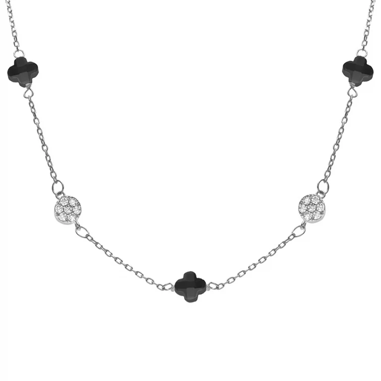Collier trèfles en verre noir et pastilles d’oxydes – Argent 925 rhodié | Azuline