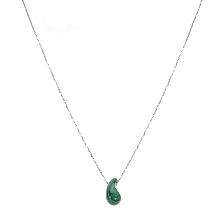 Collier goutte à verre malachite imitation – Argent 925 rhodié | Azuline