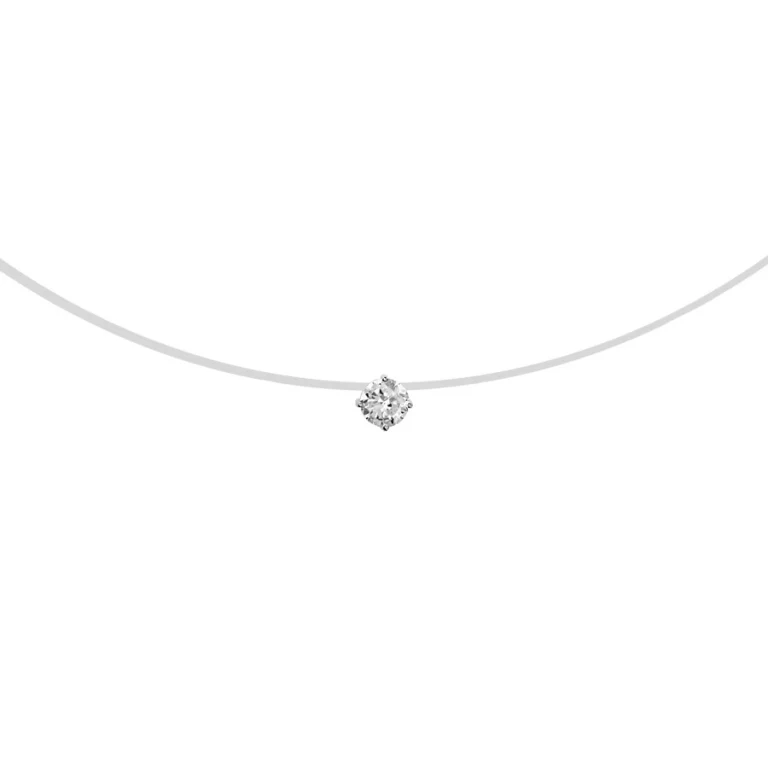Collier solitaire à oxyde blanc – Argent 925 rhodié | Azuline