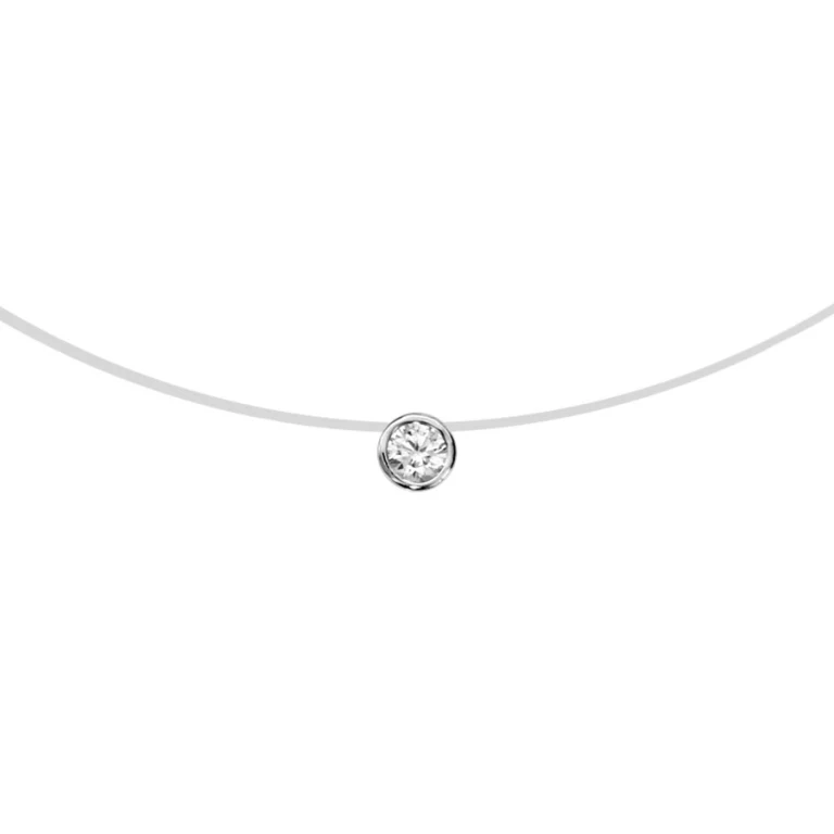 Collier solitaire serti clos sur fil nylon – Argent 925 rhodié | Azuline