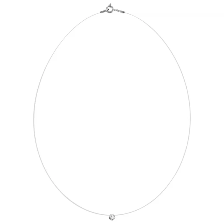 Collier solitaire serti clos sur fil nylon – Argent 925 rhodié | Azuline