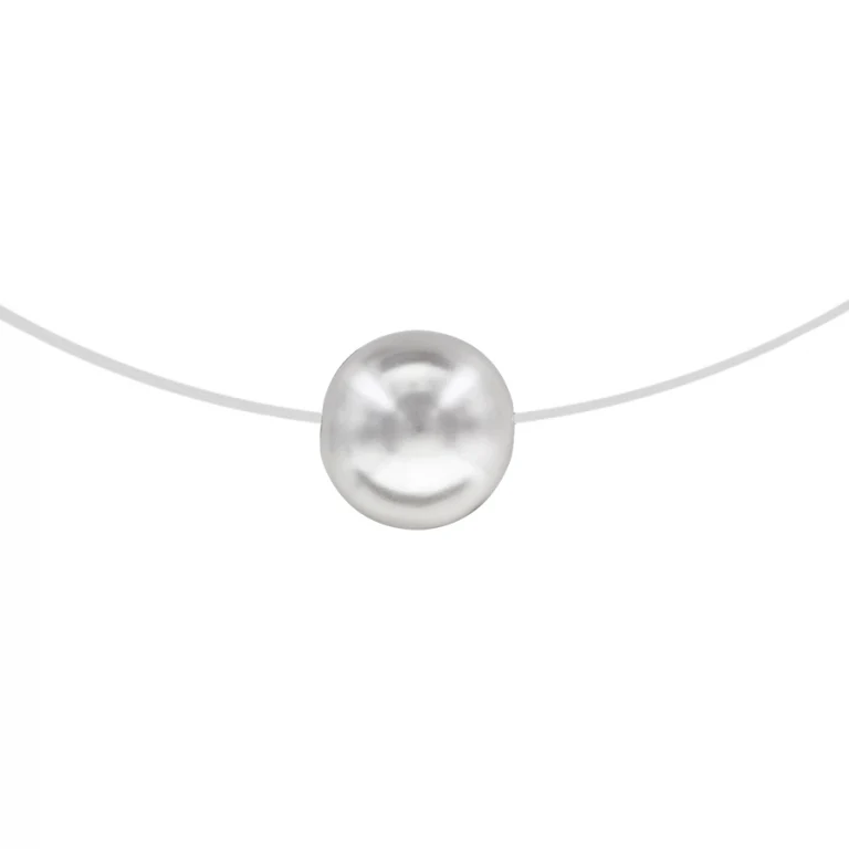 Collier perle blanche synthétique 10 mm sur fil nylon – Argent 925 rhodié | Azuline