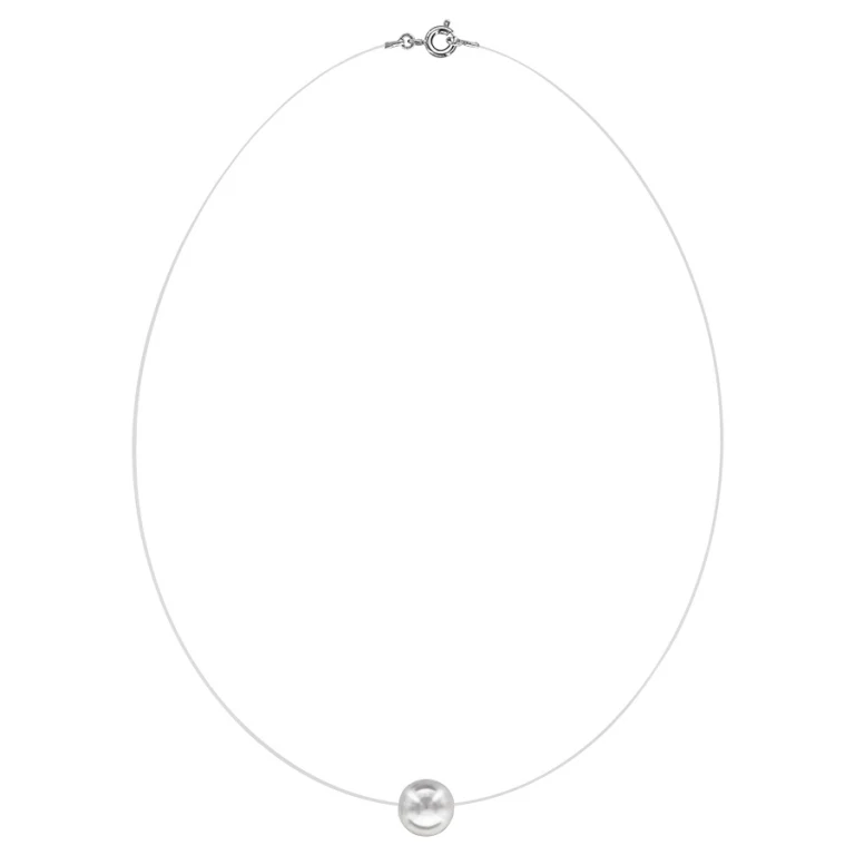 Collier perle blanche synthétique 10 mm sur fil nylon – Argent 925 rhodié | Azuline