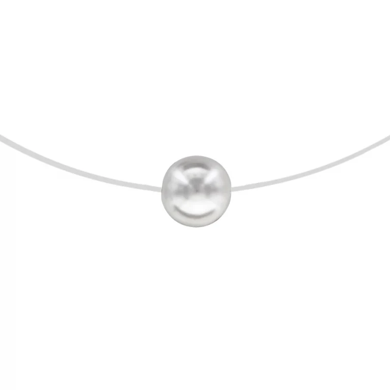 Collier perle blanche synthétique 8 mm sur fil nylon – Argent 925 rhodié | Azuline