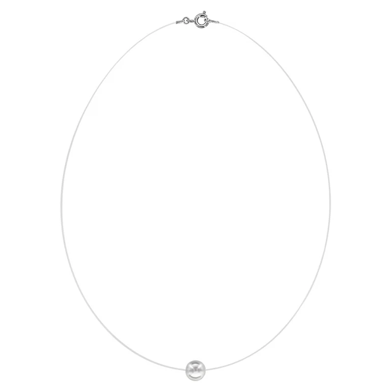 Collier perle blanche synthétique 8 mm sur fil nylon – Argent 925 rhodié | Azuline