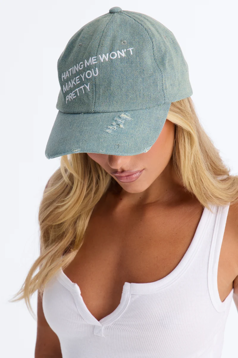 No Hate Denim Baseball Hat - Denim