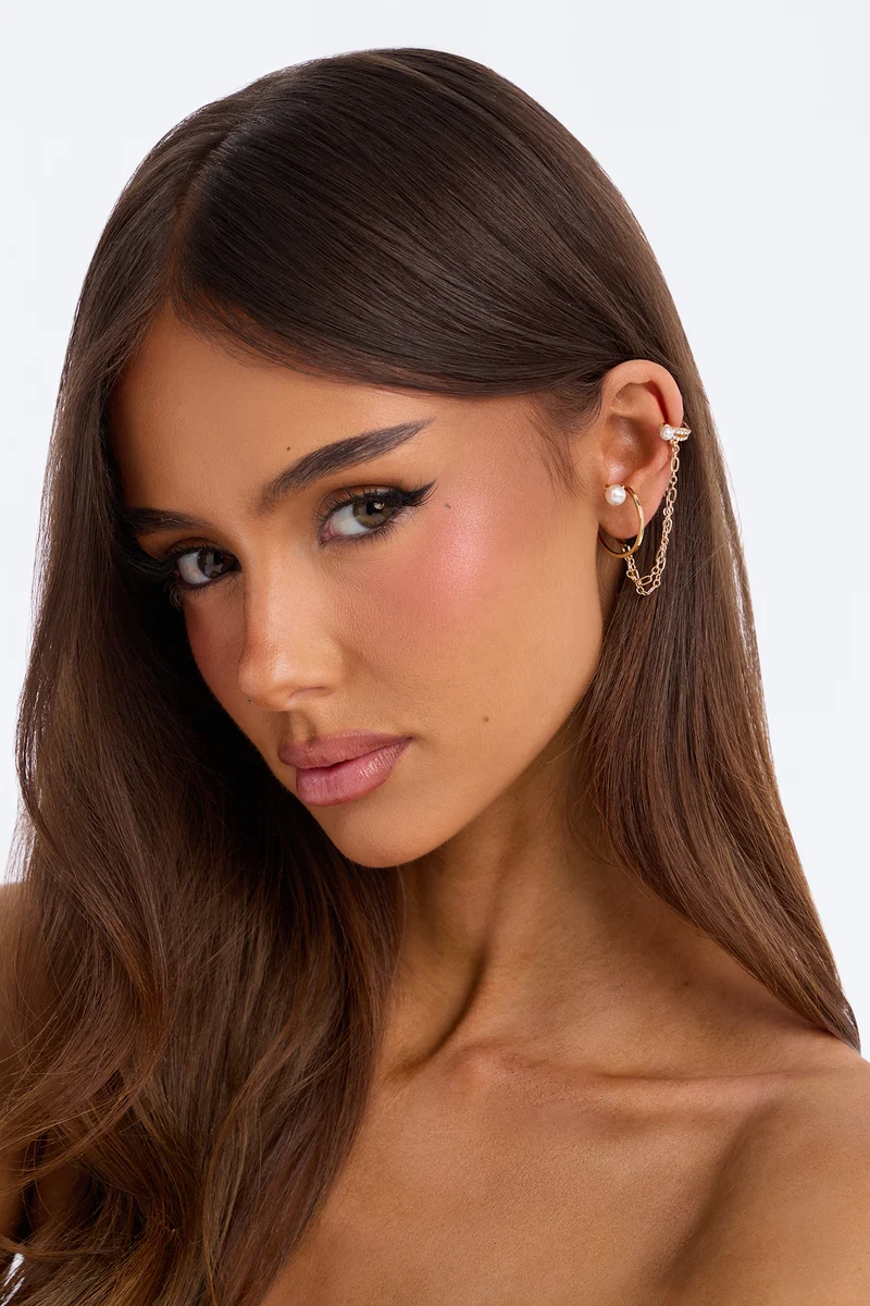 Silent Treatment Layered Chain Link Earcuff - Gold