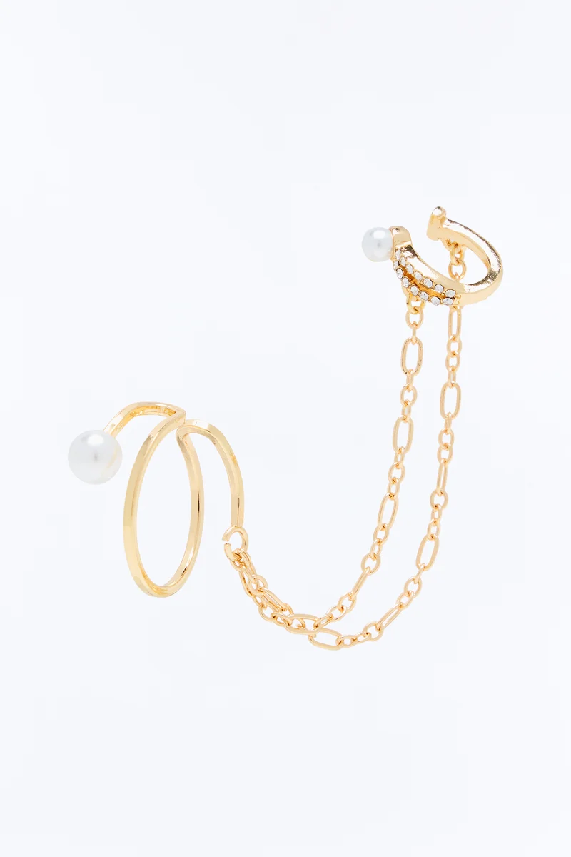 Silent Treatment Layered Chain Link Earcuff - Gold