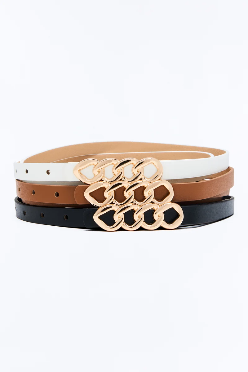 Chain Of Events Faux Leather 3 Piece Belt Set - Brown/combo