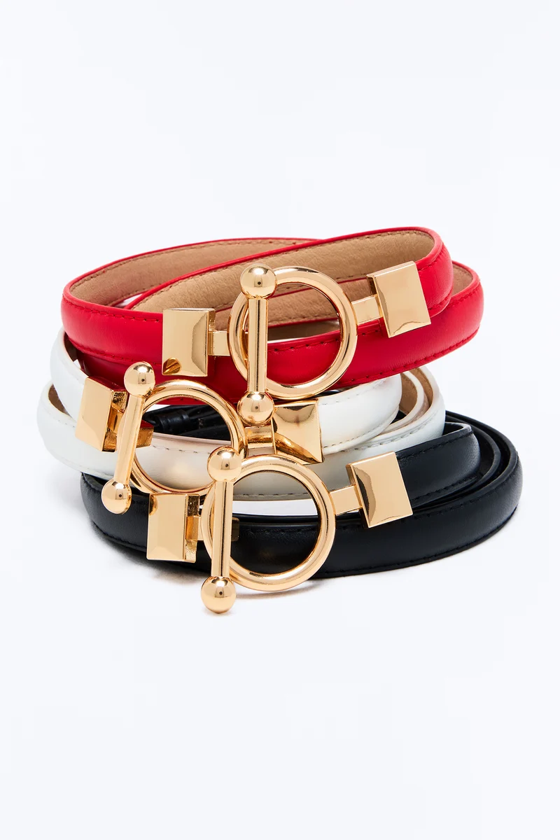 Pull Me Back Faux Leather 3 Piece Belt Set - Red/combo