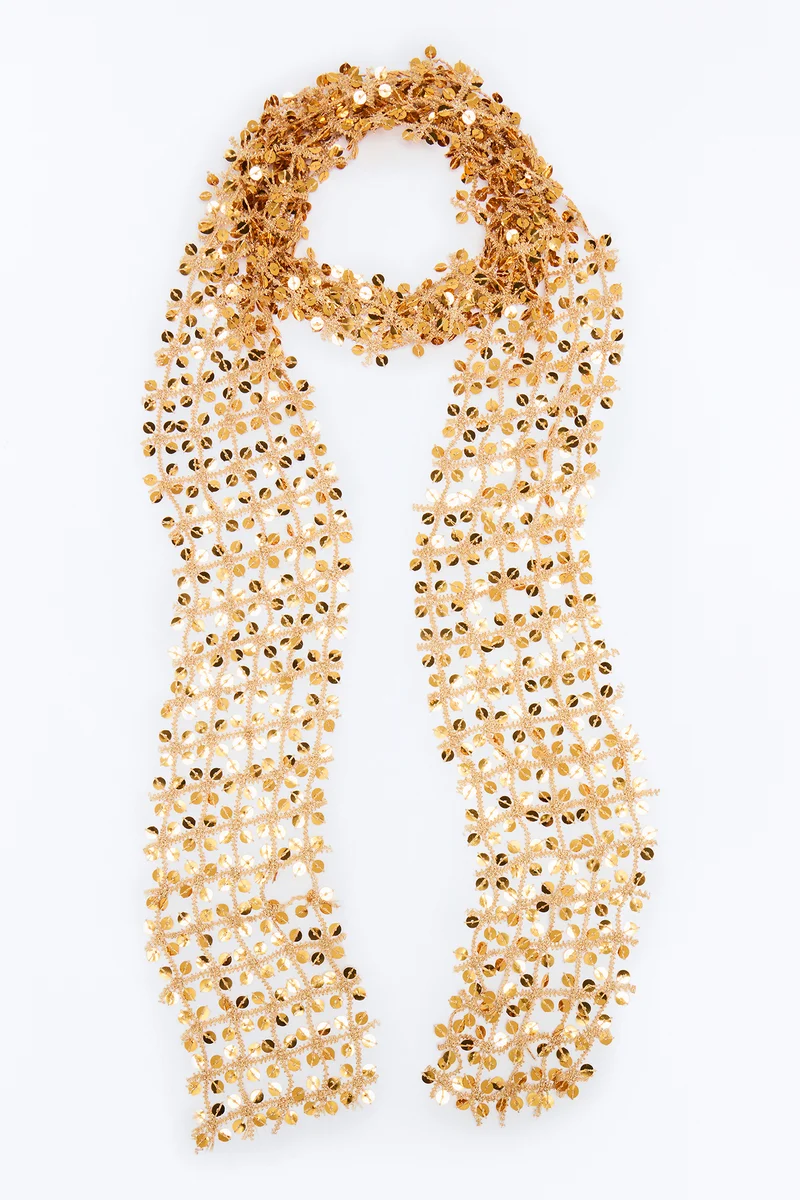 Flashing Lights Skinny Sequin Scarf - Gold
