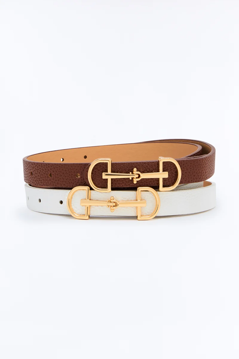 Taking Care Of Business 2 Piece Belt Set - Ivory/combo