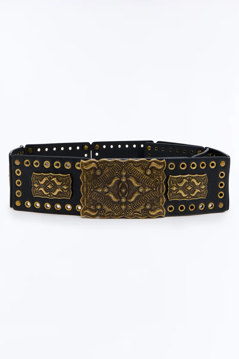 Don't Slow Down Faux Leather Wide Belt - Brown/combo