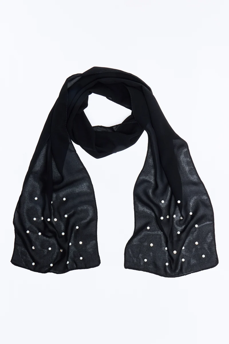 Night Sky Skinny Sheer Scarf - Black