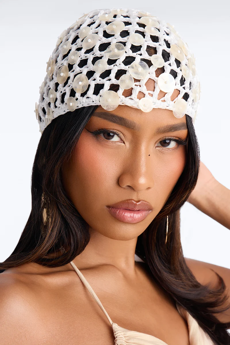 Deep Waters Crochet Beanie - White