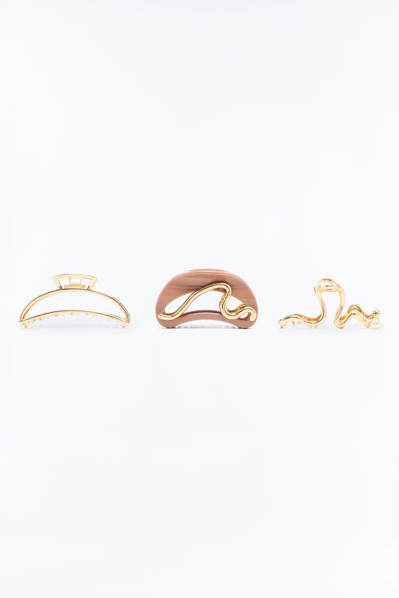 Waves On Hot Sand 3 Piece Claw Clip Set - Gold/combo