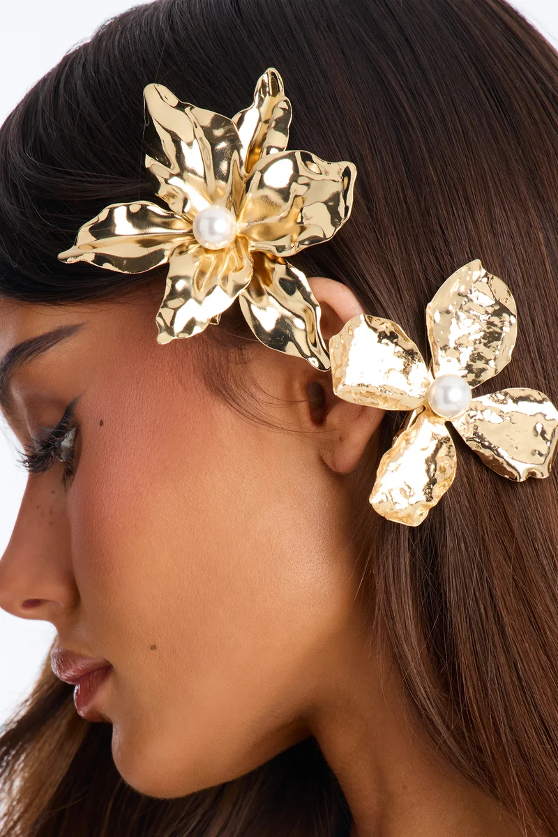 Flowers Of The Hot Desert 2 Piece Hair Clip Set - Gold