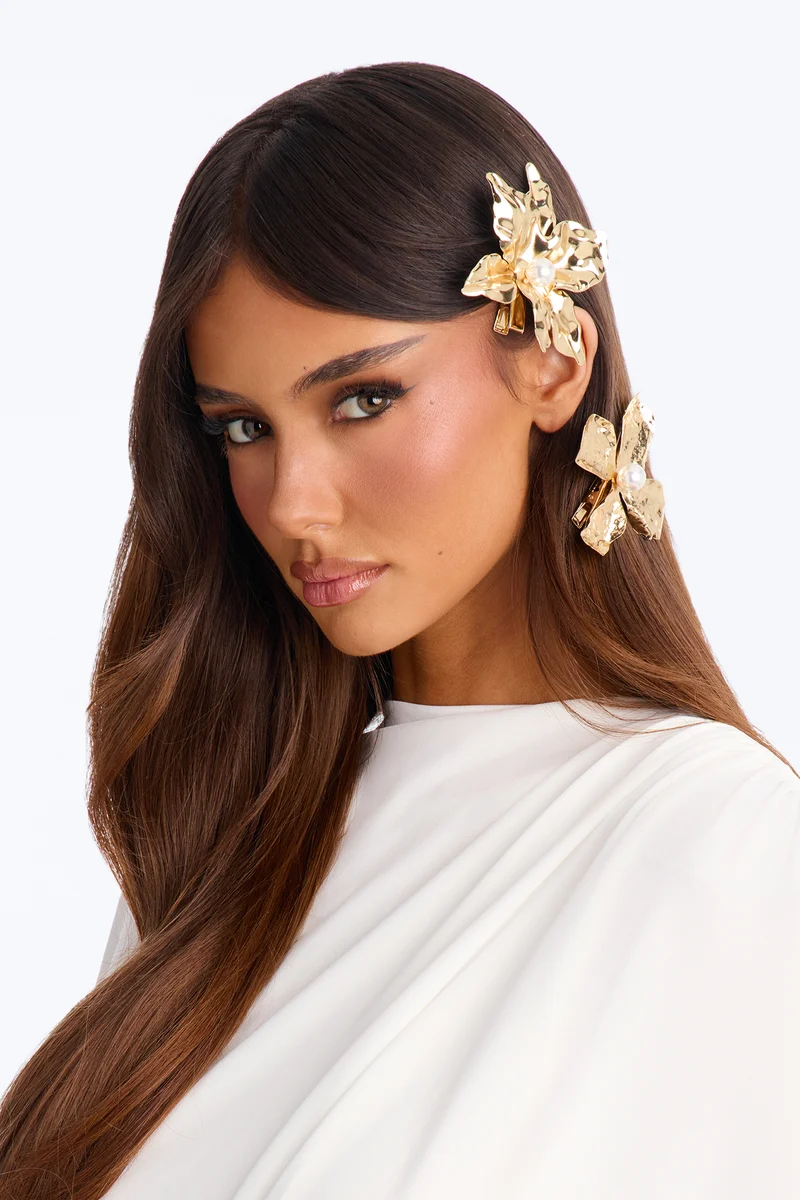 Flowers Of The Hot Desert 2 Piece Hair Clip Set - Gold