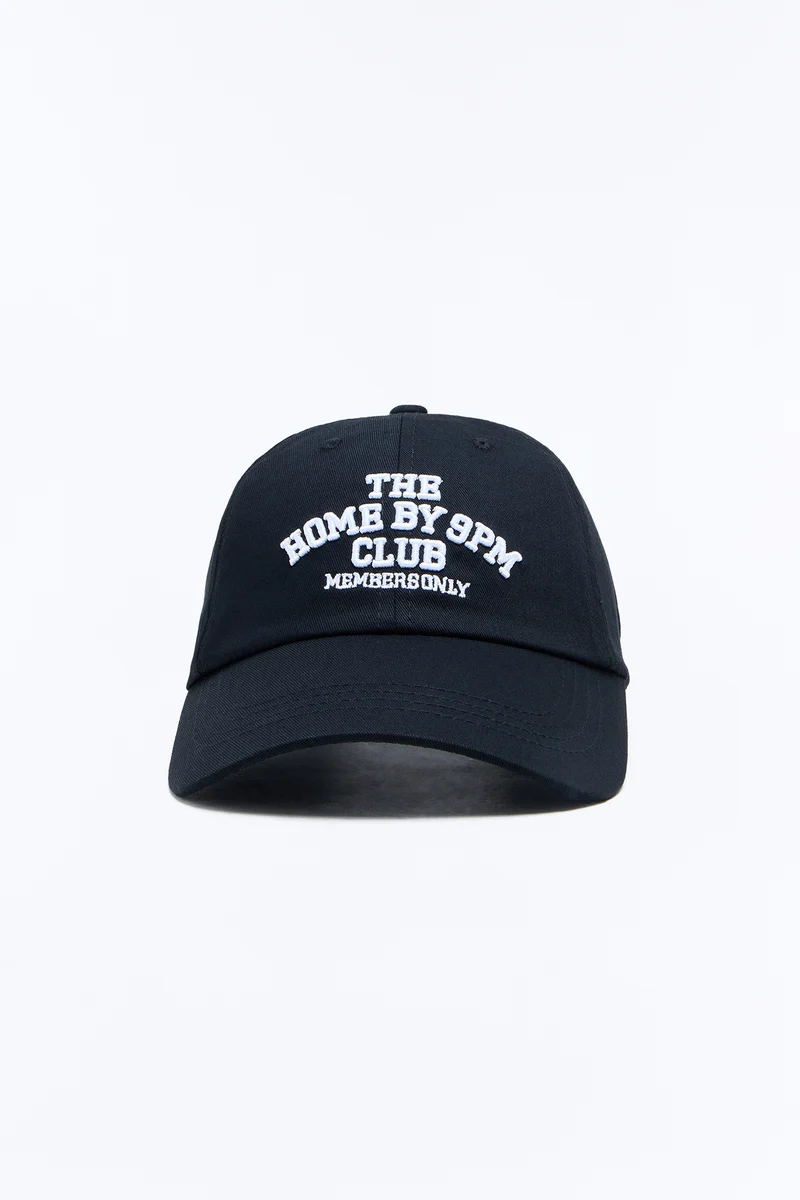 Home By 9PM Baseball Hat - Black/White