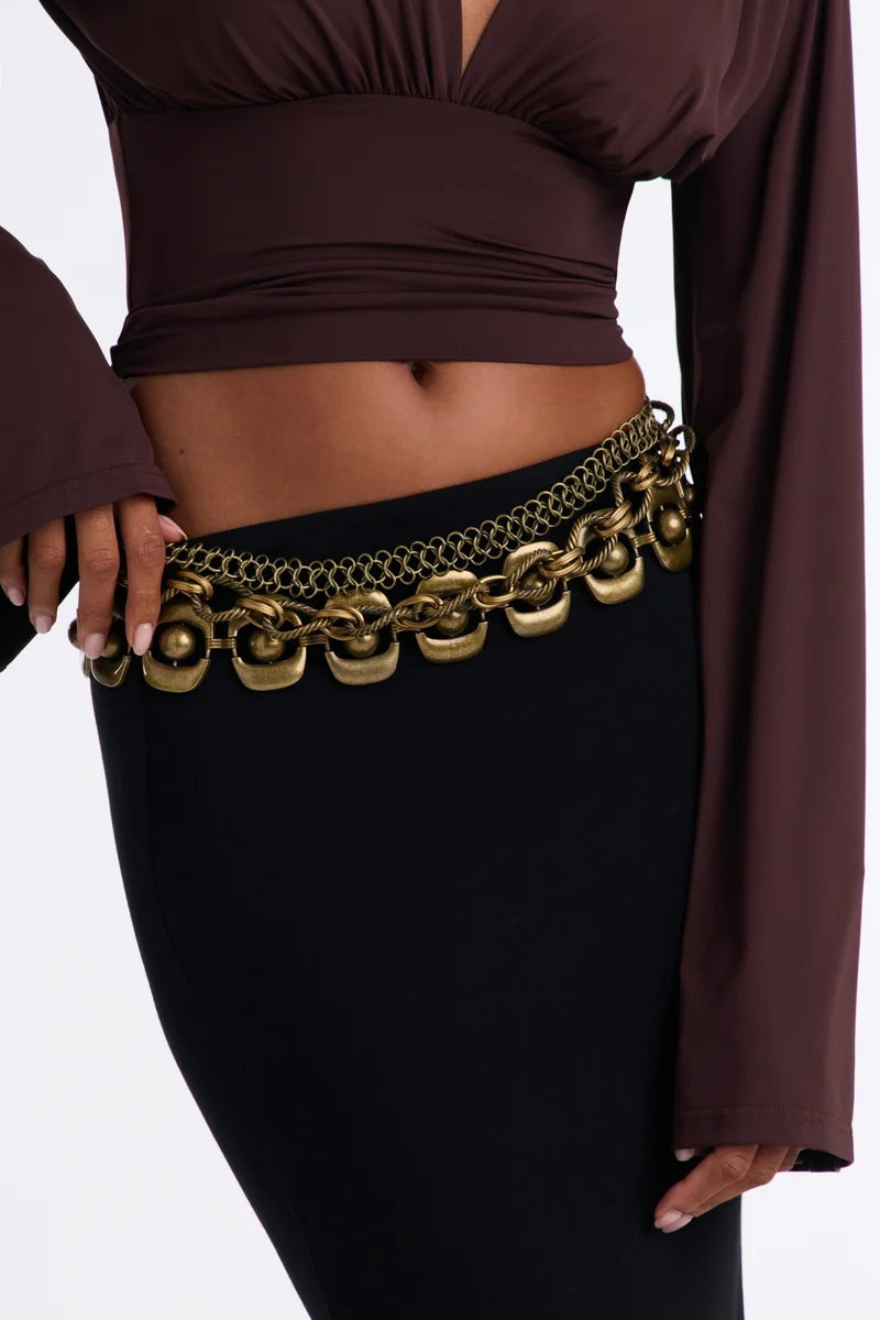 Electric Haze Layered Chain Belt - Gold/Brown