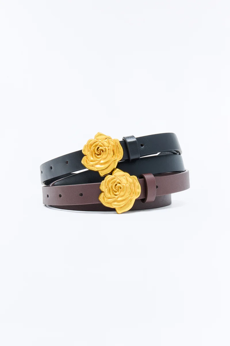 Desert Rose Faux Leather 2 Piece Belt Set - Black/Brown