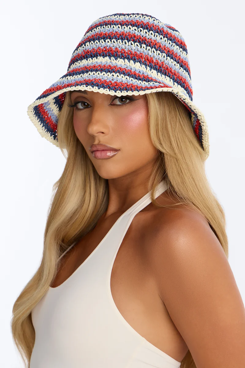 Riviera Stripe Straw Bucket Hat - Red/combo