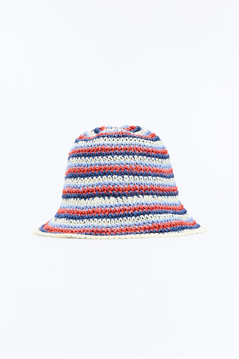 Riviera Stripe Straw Bucket Hat - Red/combo