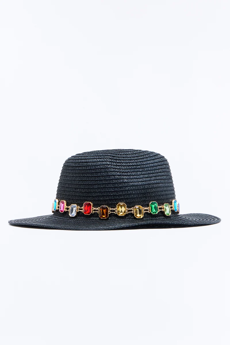 Beach Club Straw Sun Hat - Black/combo